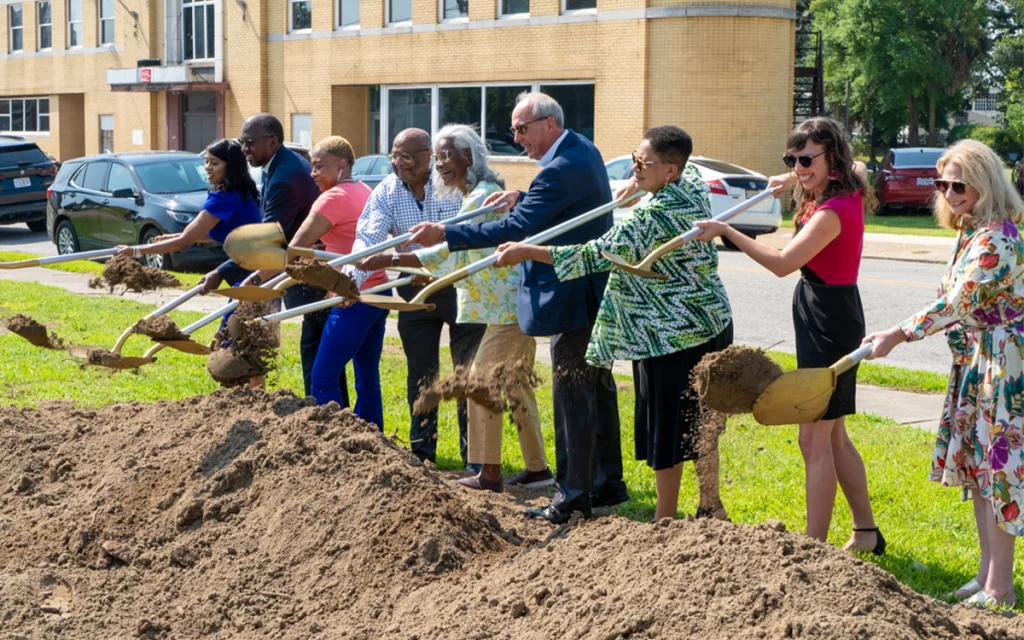City of Mobile, Mobile County, Mobile Arts Council, Downtown Mobile Alliance, Direct Family of Isom Clemon and community leaders breaking ground at the Isom Clemon Civil Rights Memorial Park