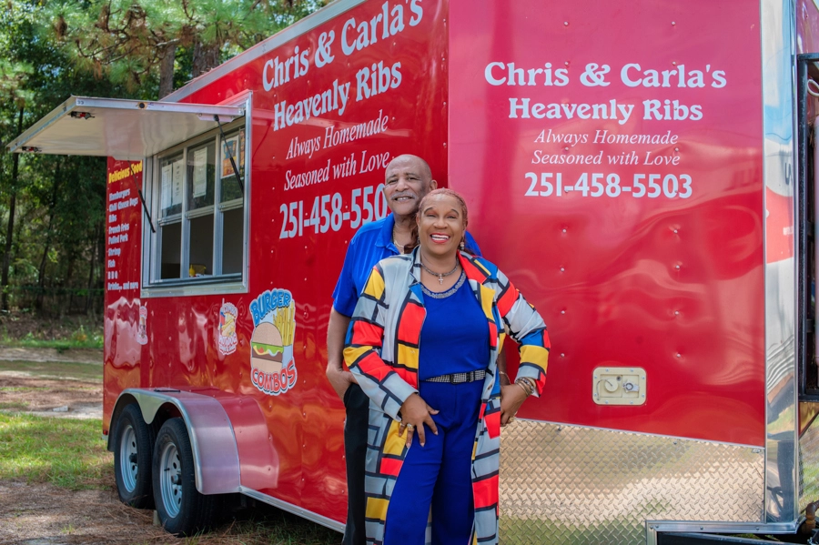 Chris and Carla's with their Chris and Carla's Heavenly Ribs Food Truck 251-458-5503